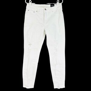 Rhodanthe Women's RO1 Distressed Stretch Skinny Boyfriend White Jeans Sz 10 NWT